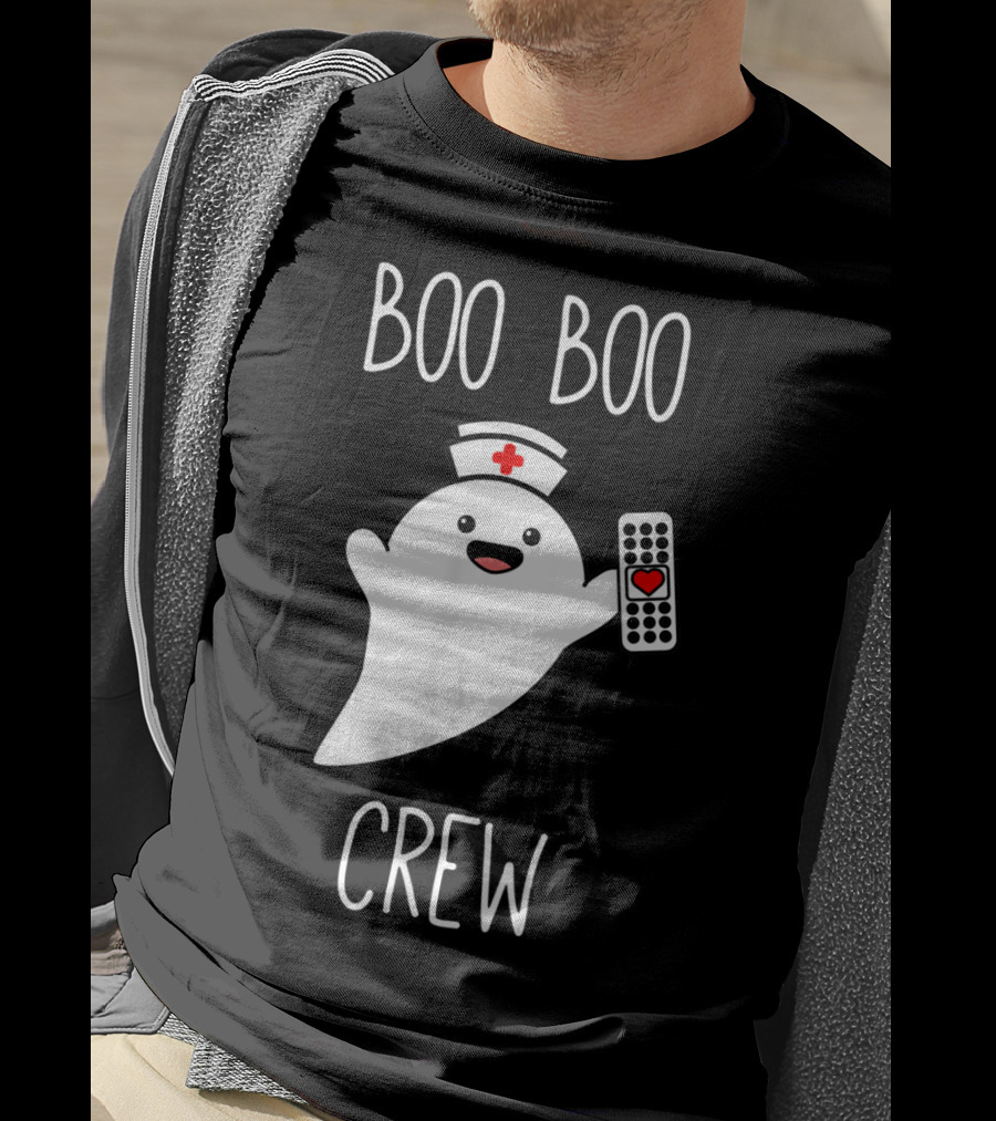 Boo Boo Crew Halloween Nurse Ghost With Nurse Cap And Heart Bandage T-Shirt