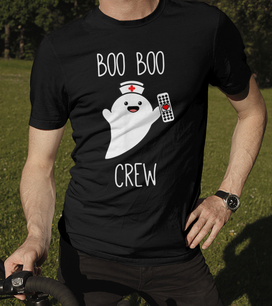 Boo Boo Crew Halloween Nurse Ghost With Nurse Cap And Heart Bandage T-Shirt