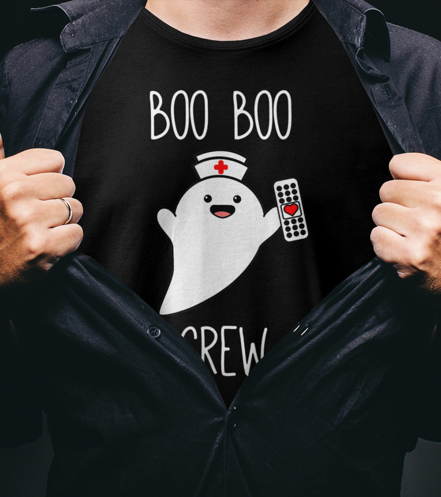 Boo Boo Crew Halloween Nurse Ghost With Nurse Cap And Heart Bandage T-Shirt