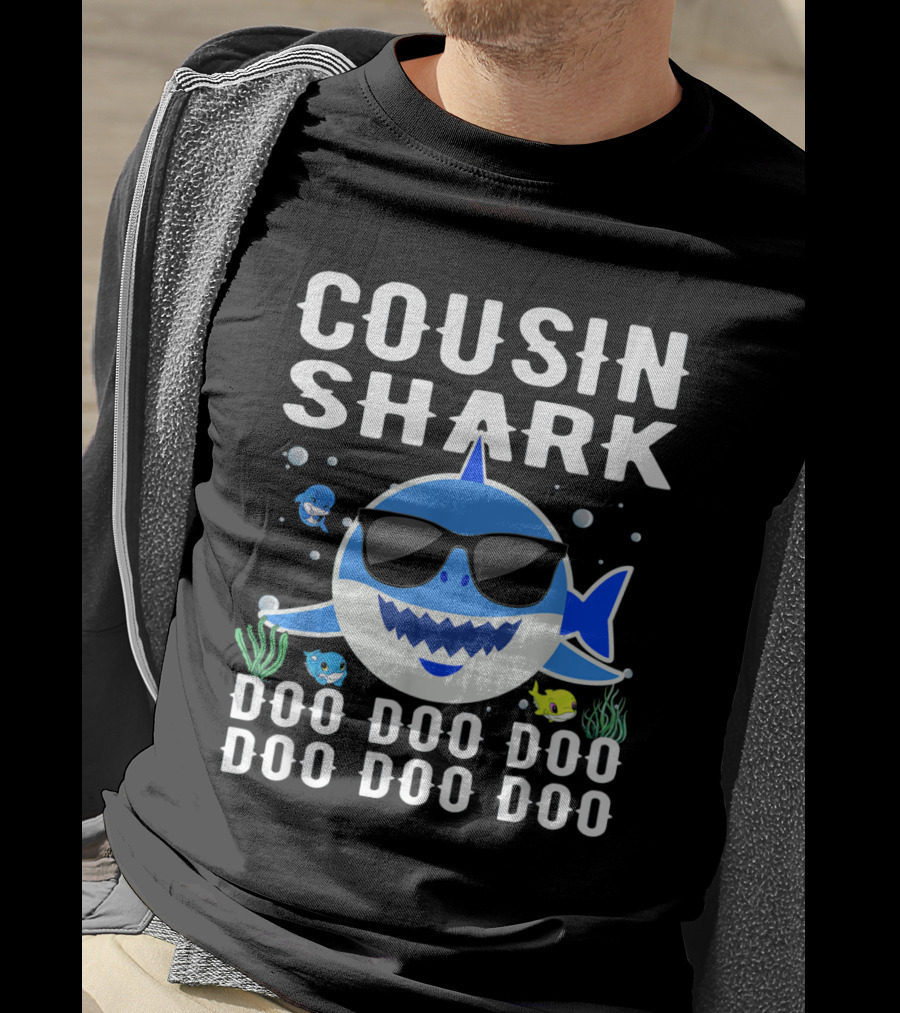 Cousin Shark Sunglasses Doo Doo Doo Baby Mommy Kids Cute Cartoon T-Shirt