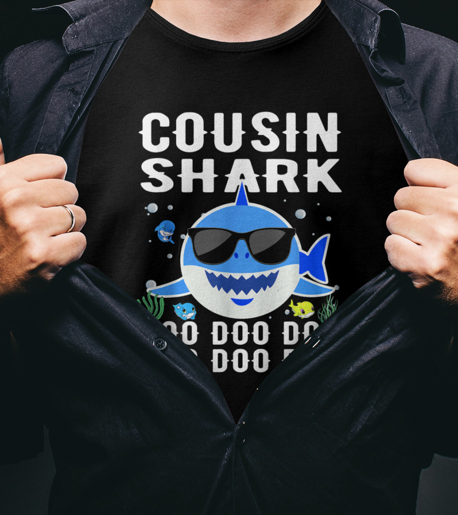 Cousin Shark Sunglasses Doo Doo Doo Baby Mommy Kids Cute Cartoon T-Shirt