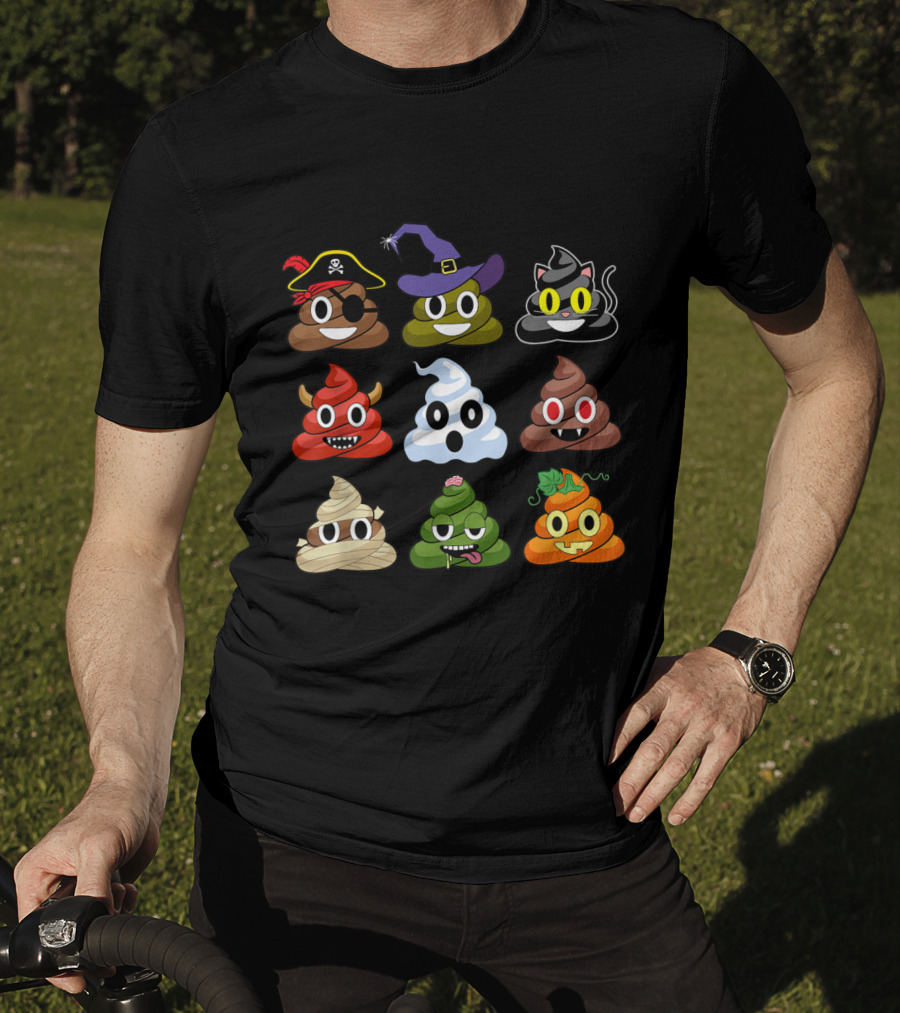 Halloween Pirate Witch Cat Devil Ghost Mummy Zombie Pumpkin Poop Emojis T-Shirt
