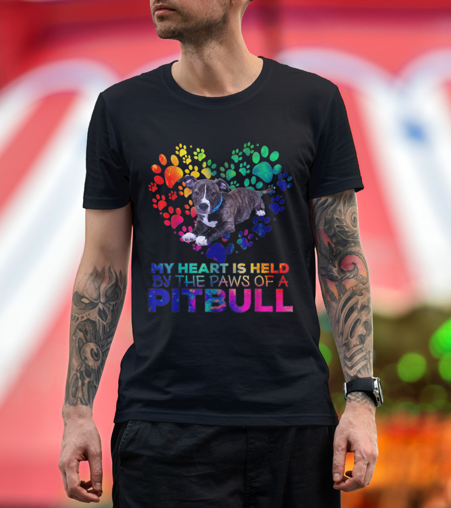 My Heart Is Held By the Rainbow Paws of a Pitbull Dog T-Shirt