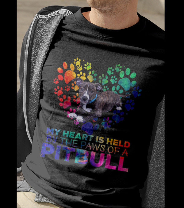 My Heart Is Held By The Rainbow Paws Of A Pitbull Dog T-Shirt