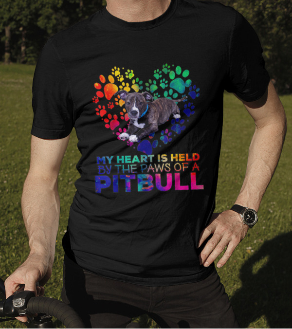 My Heart Is Held By The Rainbow Paws Of A Pitbull Dog T-Shirt