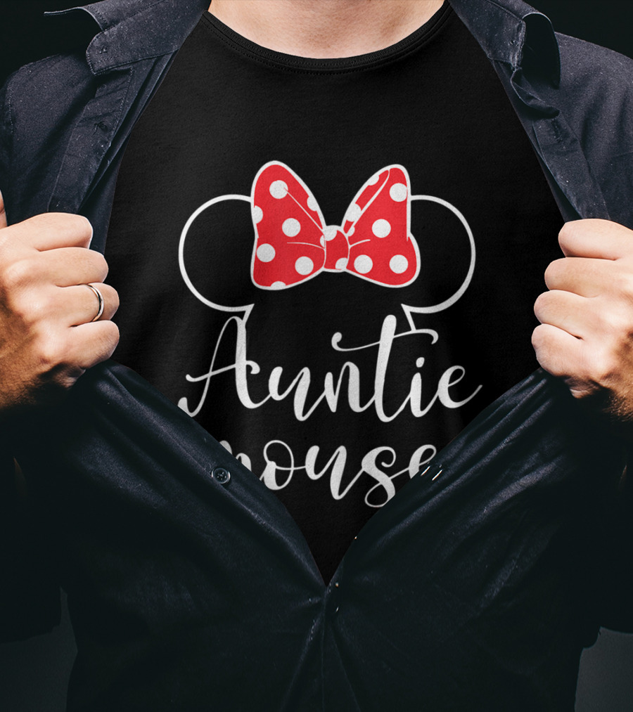 Auntie Mouse Tee Funny Aunt Birthday Party Bow Ears T-Shirt