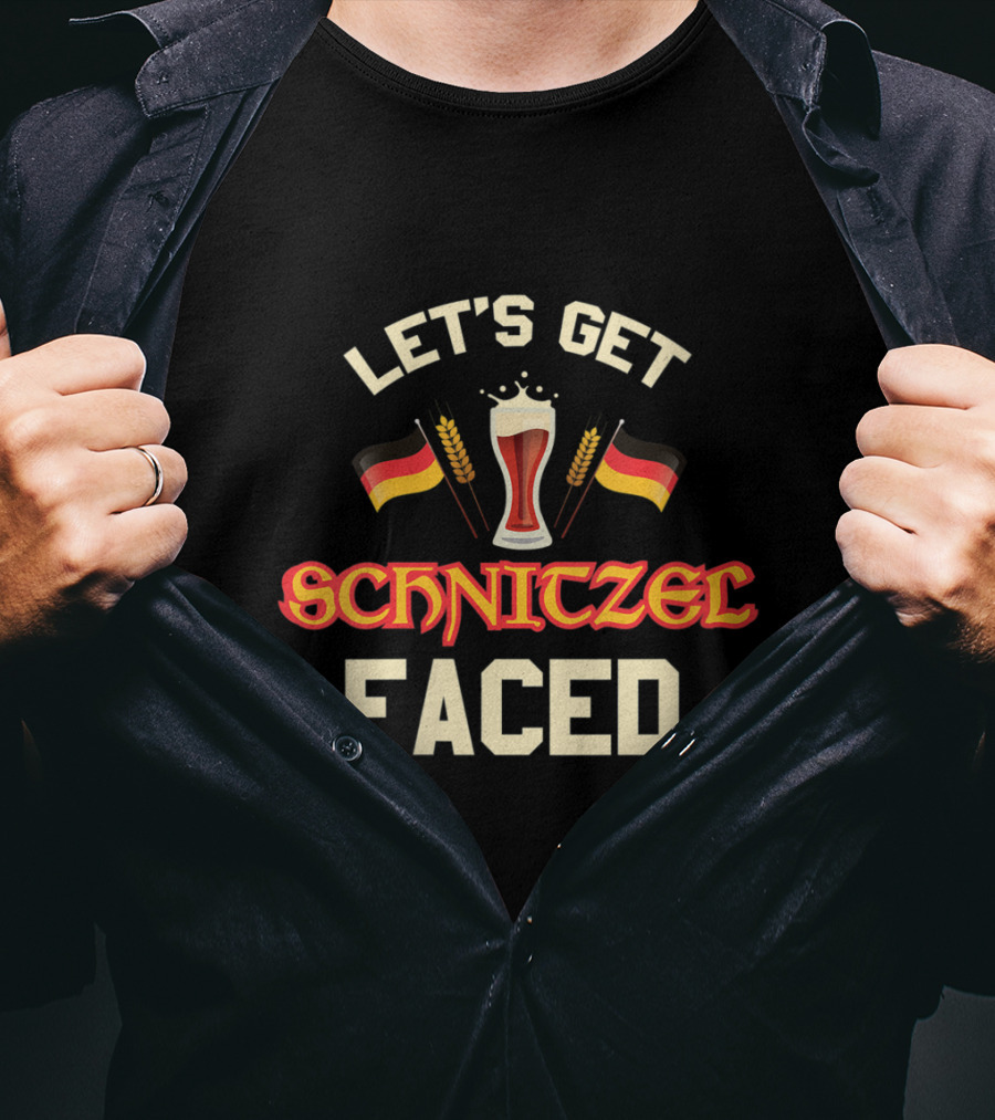 Let's Get Schnitzel Faced German Beer Oktoberfest With Flags And Beer Glass T-Shirt