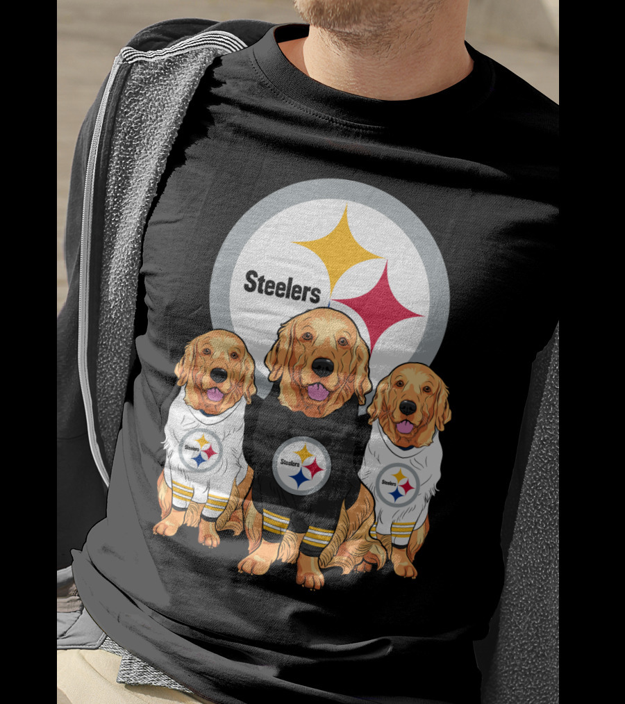 Steelers With Golden Retrievers Dogs In Team Jerseys T-Shirt