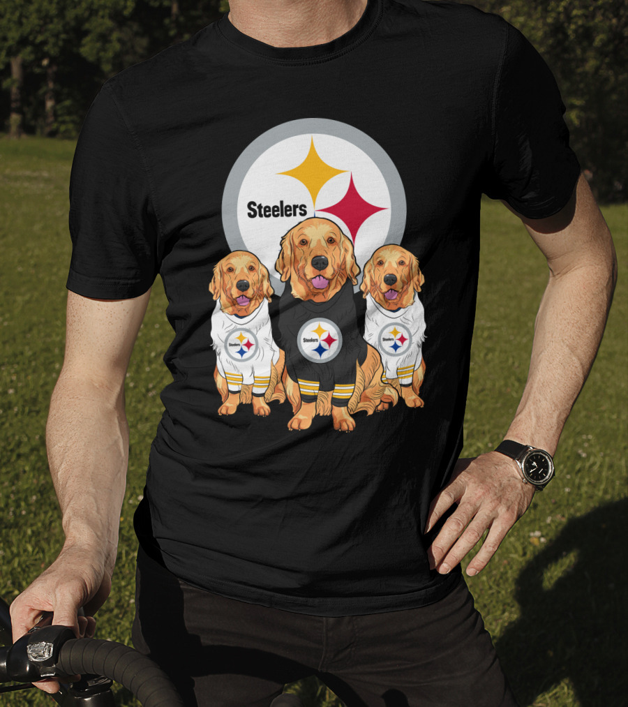 Steelers With Golden Retrievers Dogs In Team Jerseys T-Shirt