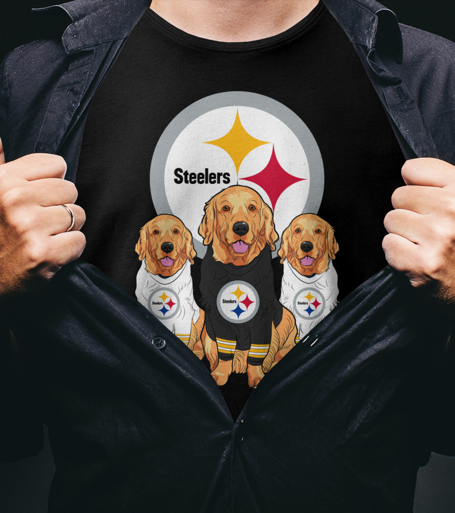 Steelers With Golden Retrievers Dogs In Team Jerseys T-Shirt