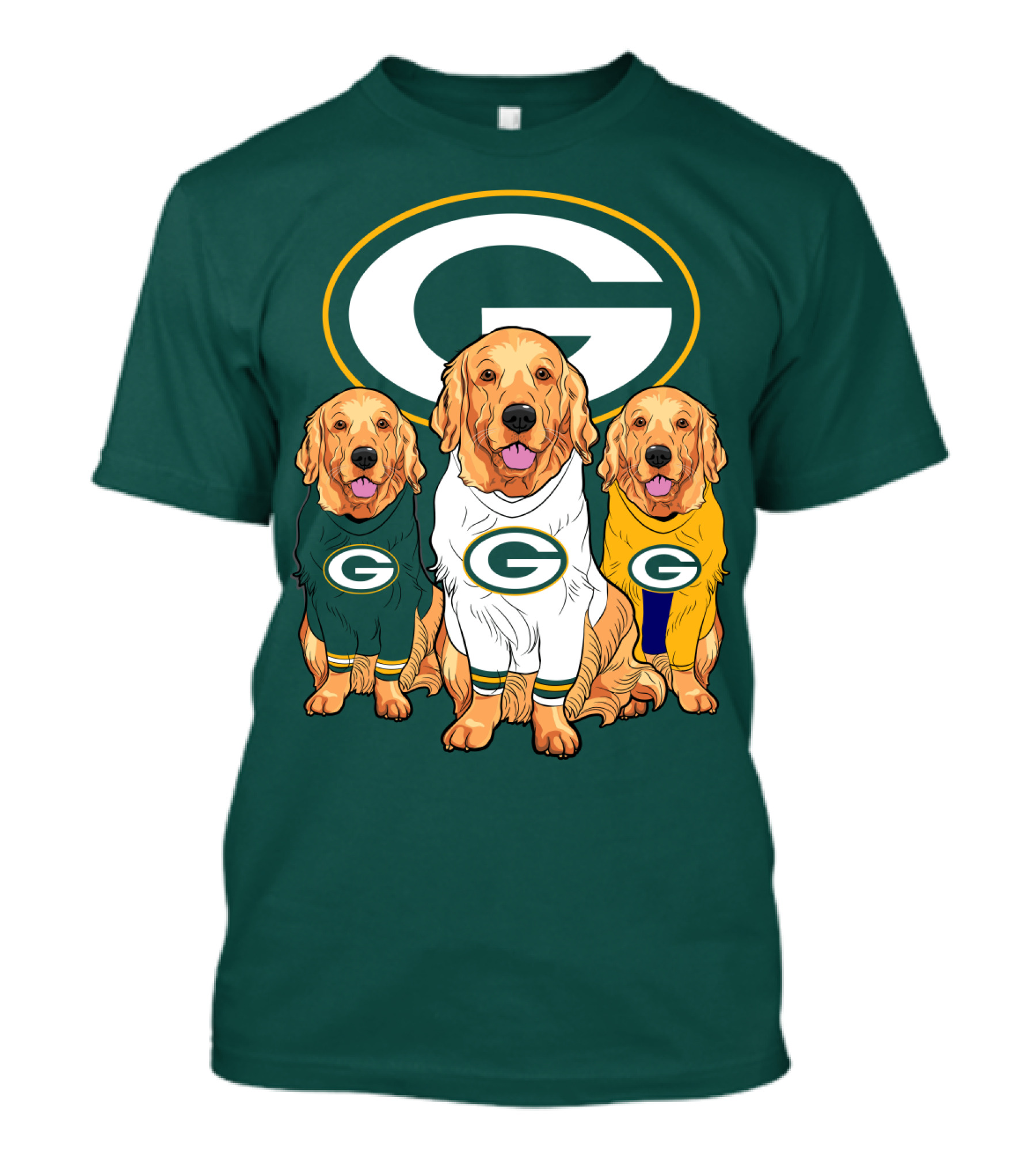 Green Bay Packers Golden Retriever Dog Trio T-Shirt