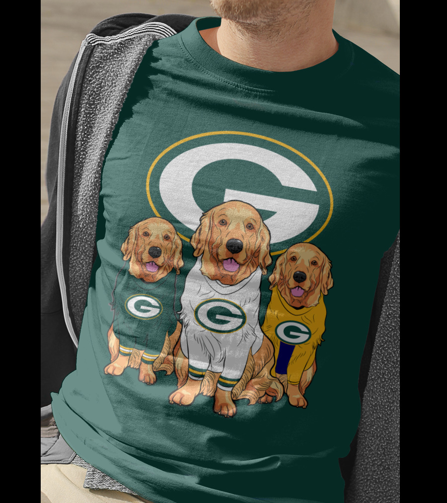 Green Bay Packers Golden Retriever Dog Trio T-Shirt