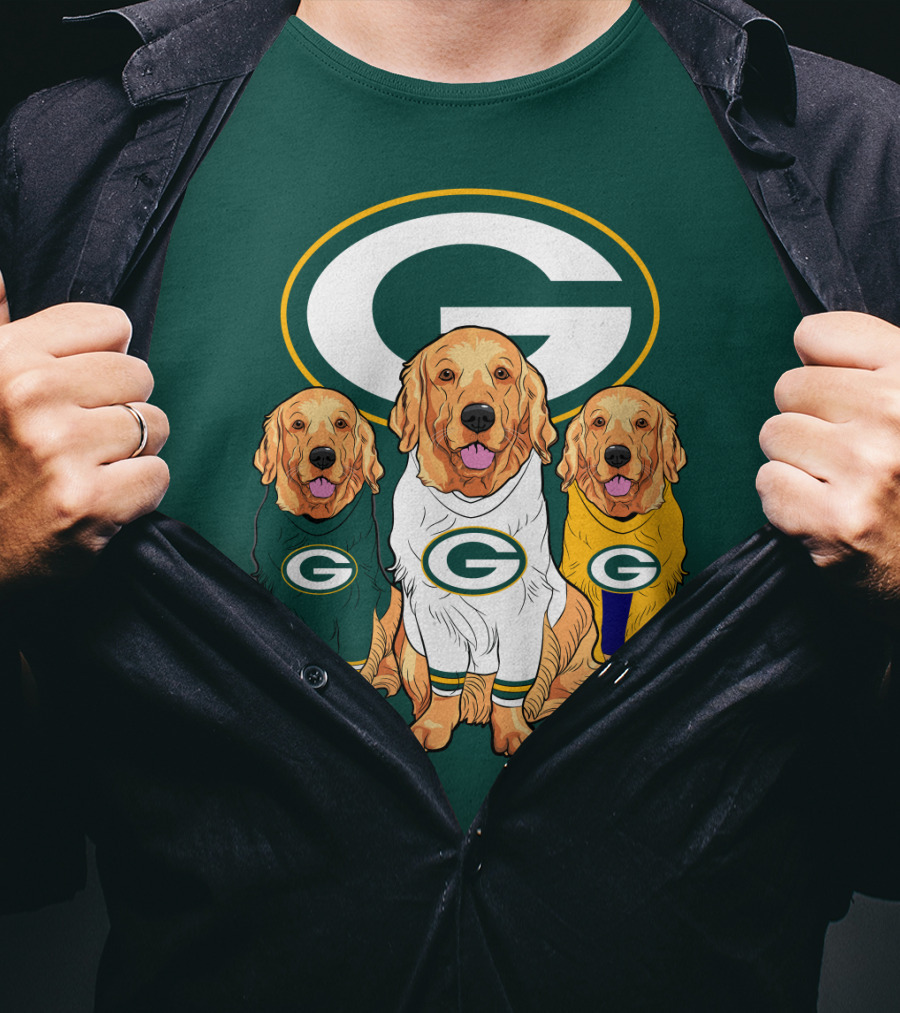 Green Bay Packers Golden Retriever Dog Trio T-Shirt