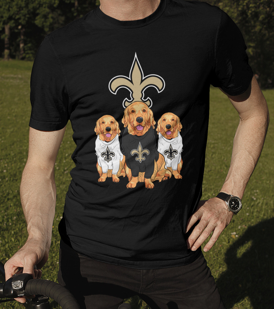 Golden Retrievers With New Orleans Saints Fleur-De-Lis Symbol T-Shirt