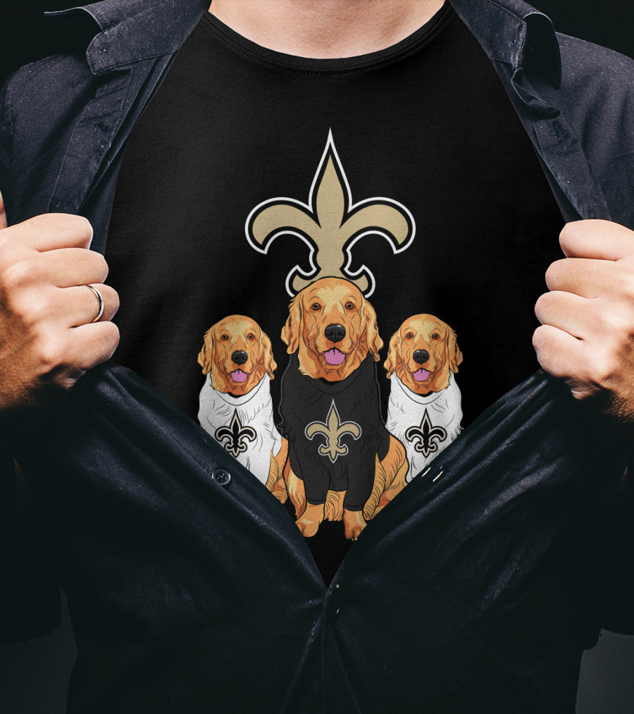 Golden Retrievers With New Orleans Saints Fleur-De-Lis Symbol T-Shirt