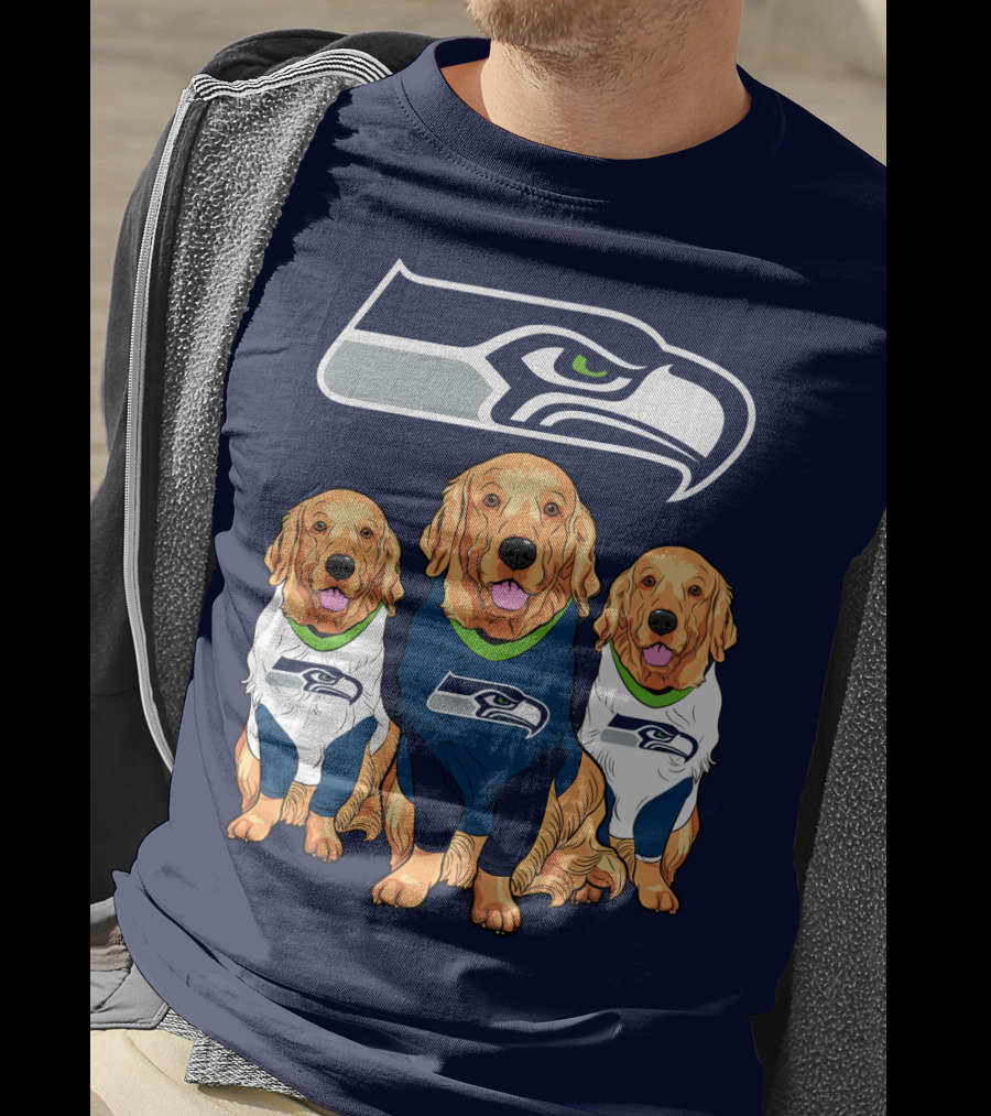 Seahawks Golden Retrievers Dogs In Team Jerseys T-Shirt