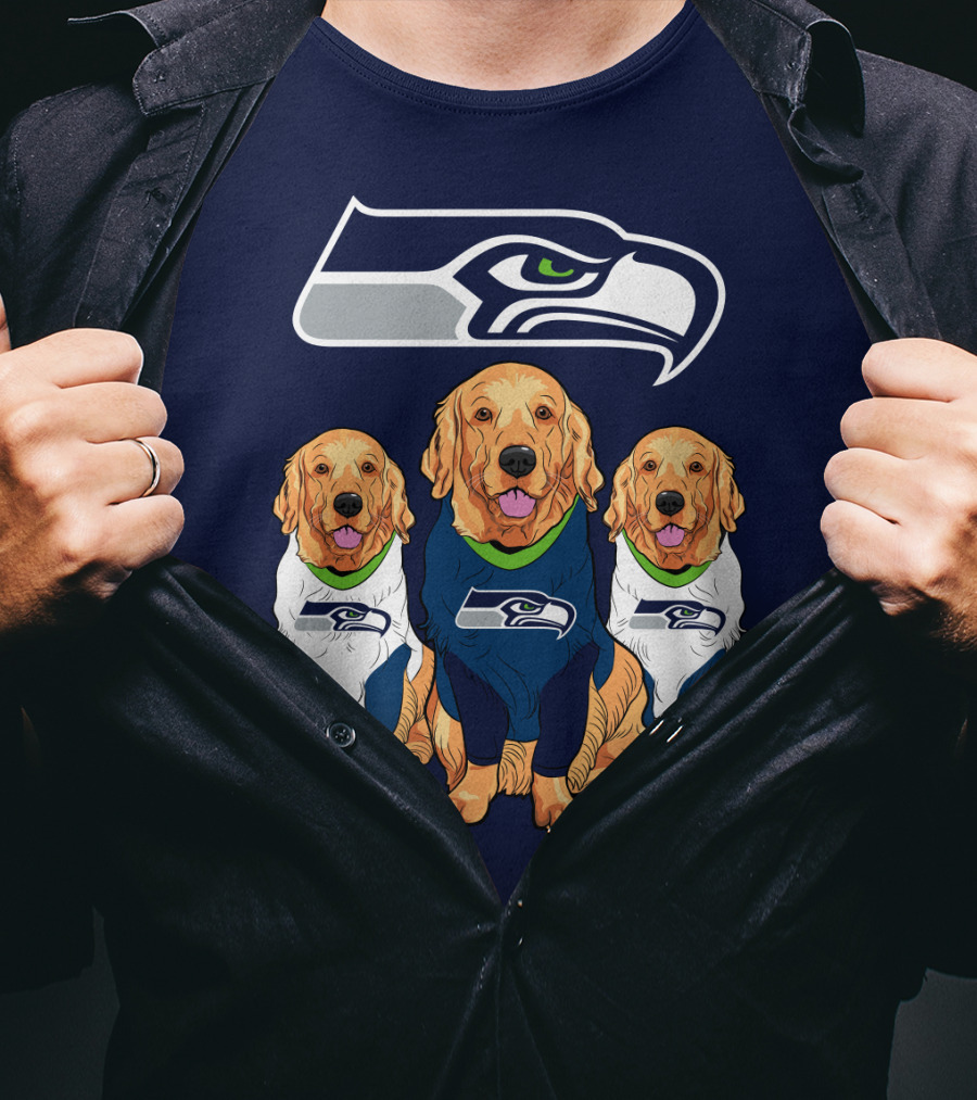 Seahawks Golden Retrievers Dogs In Team Jerseys T-Shirt
