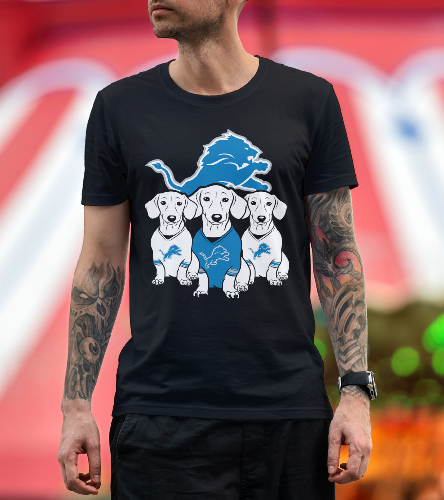 Detroit Lions Three Dachshund Dog T-Shirt
