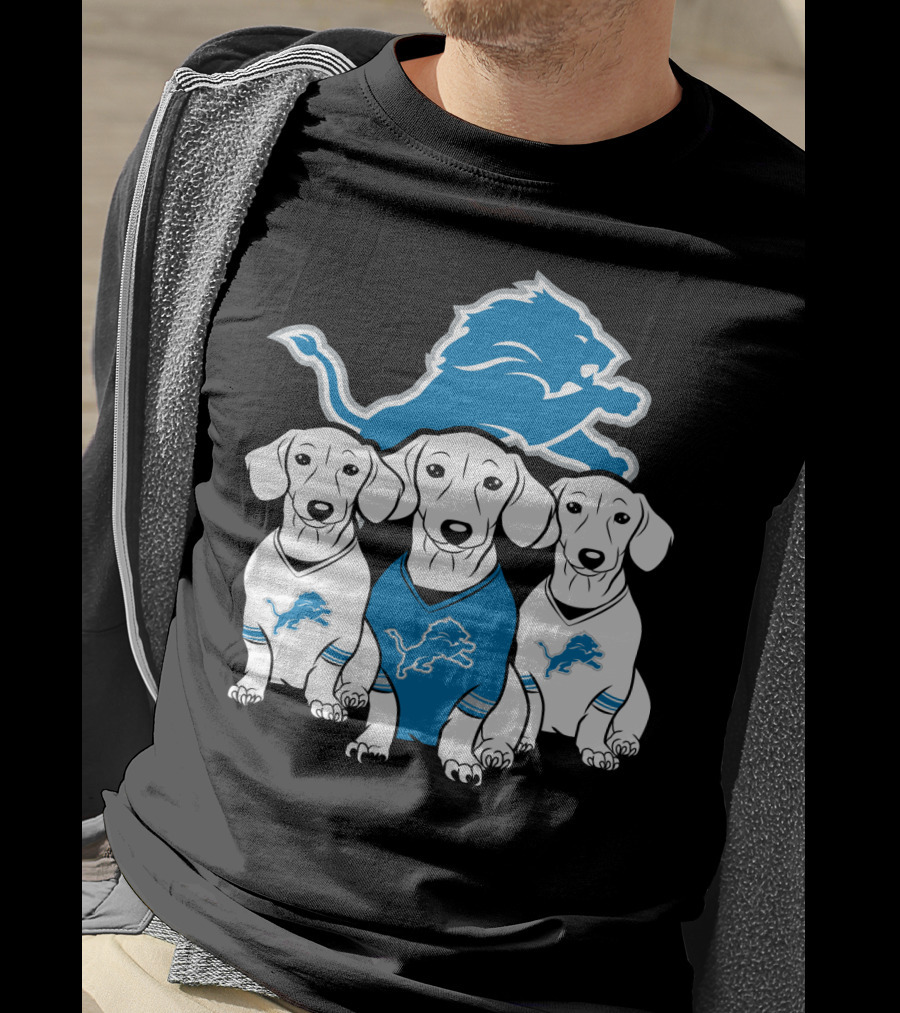 Detroit Lions Three Dachshund Dog T-Shirt