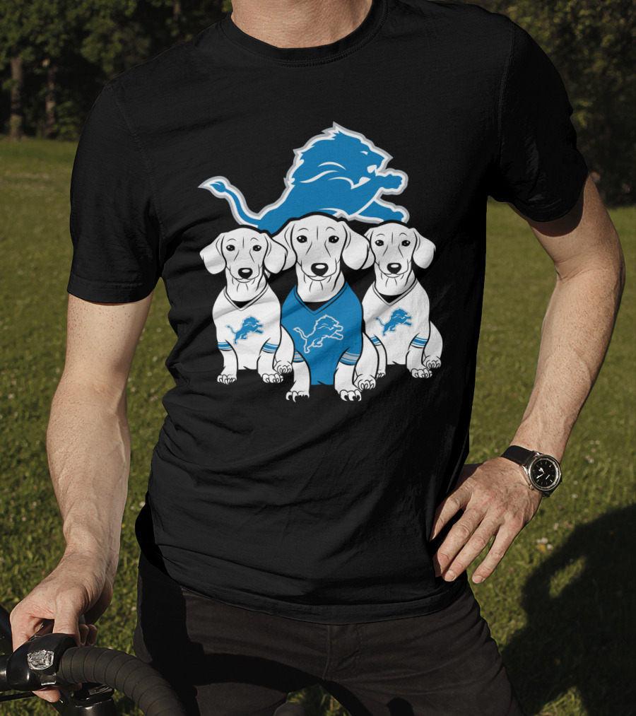 Detroit Lions Three Dachshund Dog T-Shirt