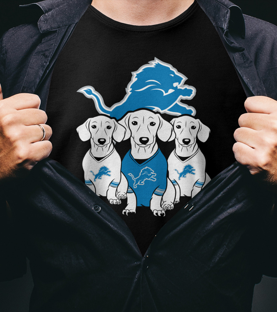 Detroit Lions Three Dachshund Dog T-Shirt