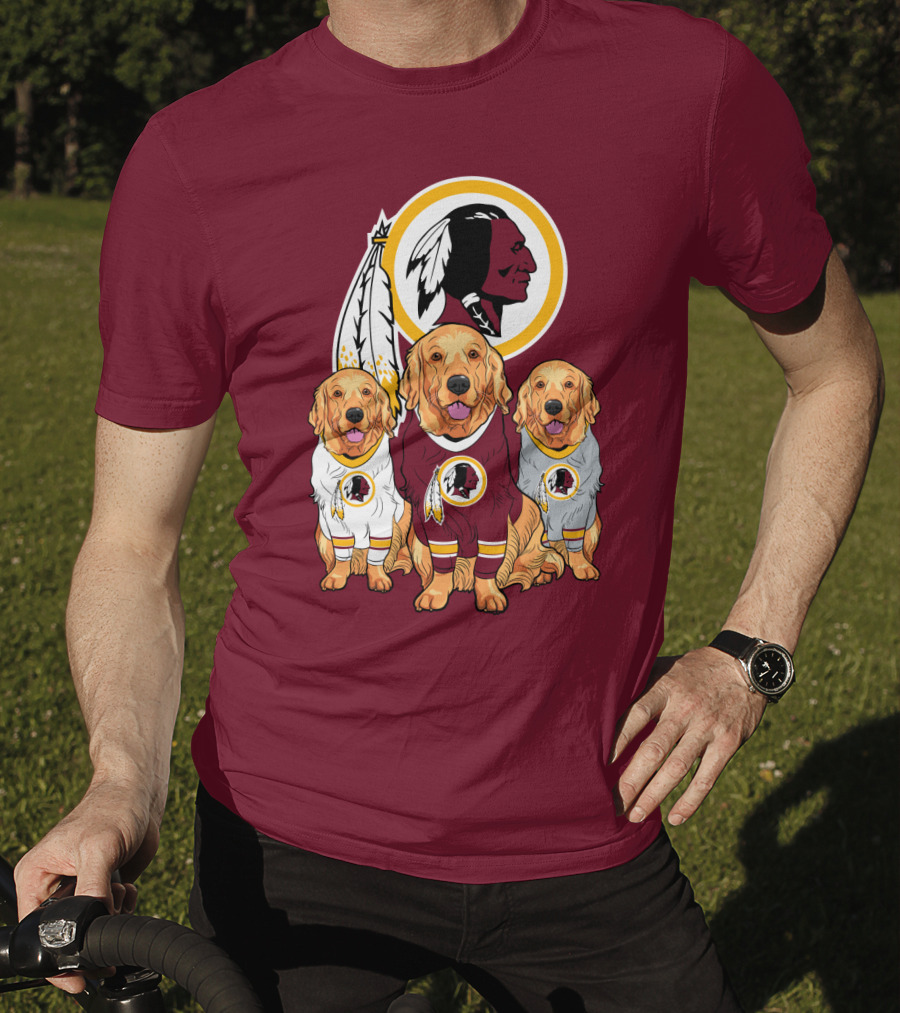 Three Golden Retrievers In Washington Football Team Jerseys T-Shirt