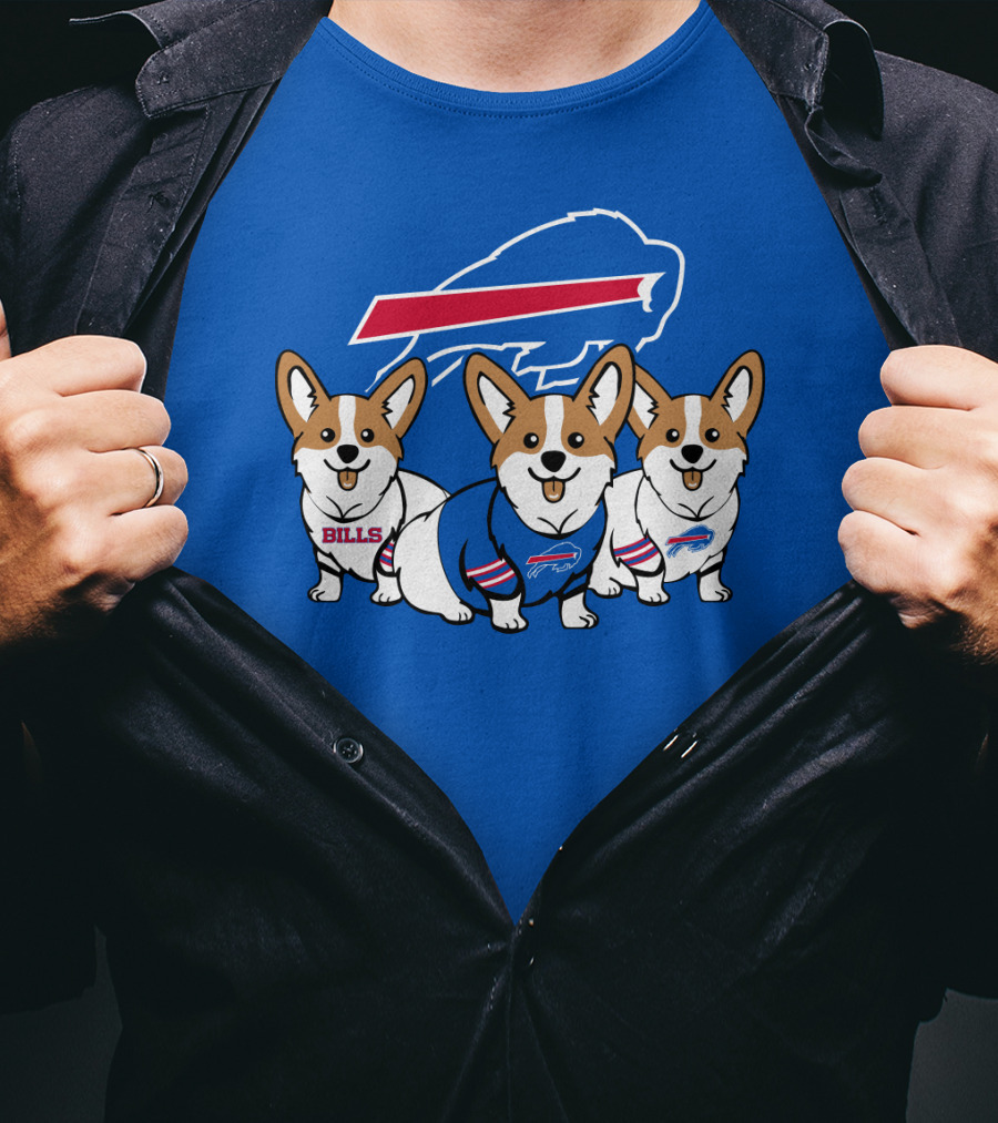 Buffalo Bills Corgi Trio Blue T-Shirt