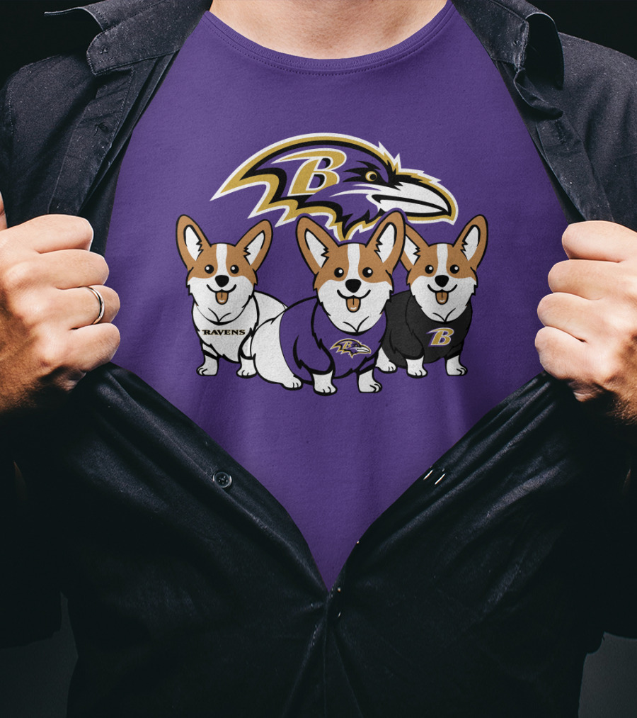 Baltimore Ravens Corgi Trio T-Shirt