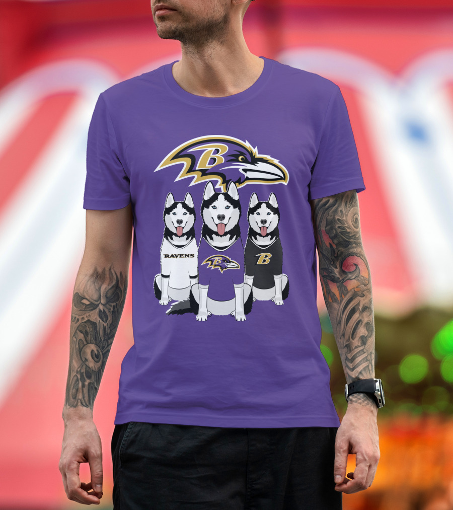 Ravens Husky Trio With Baltimore Ravens T-Shirt