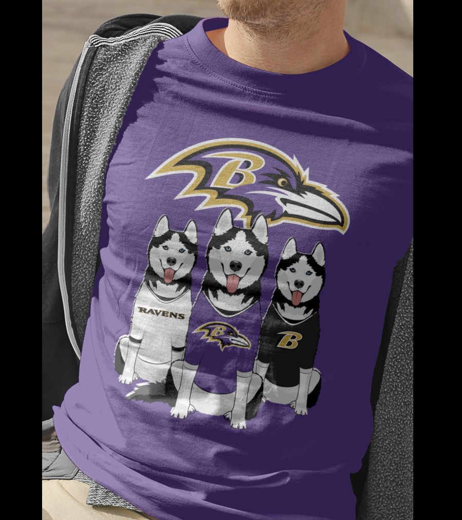 Ravens Husky Trio With Baltimore Ravens T-Shirt