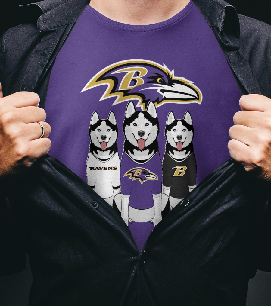 Ravens Husky Trio With Baltimore Ravens T-Shirt