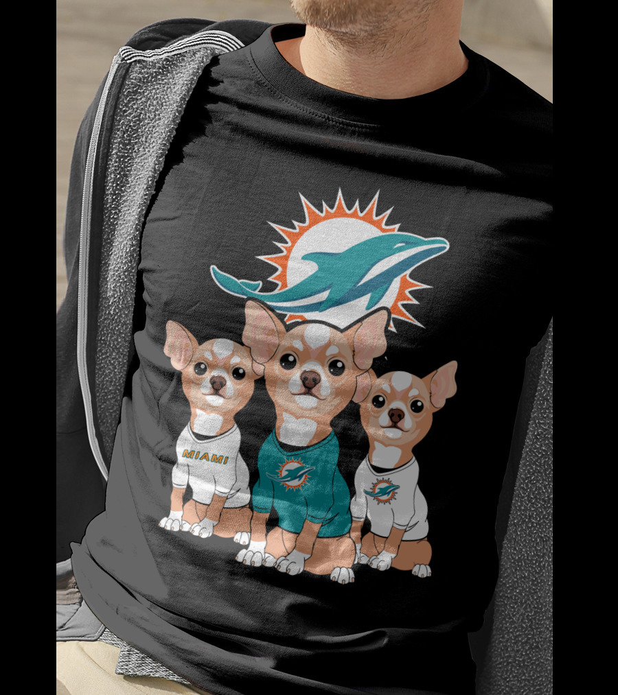 Miami Dolphins Chihuahua Trio T-Shirt