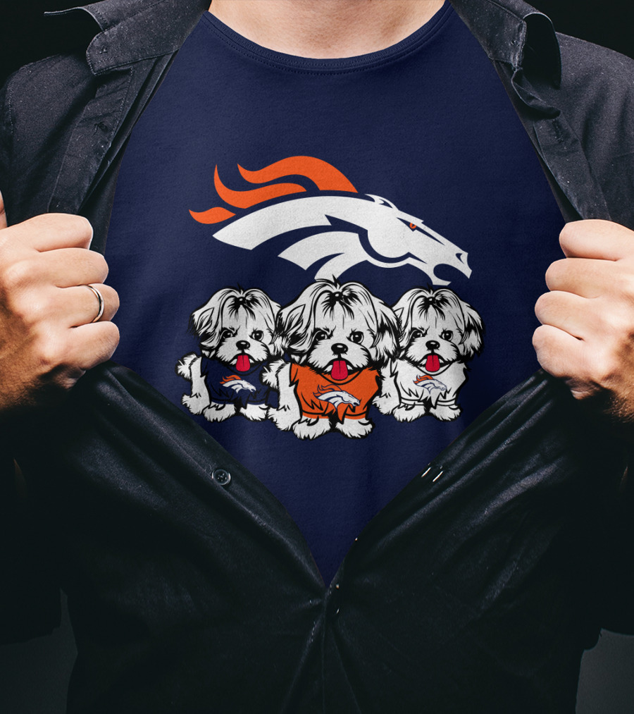 Shih Tzu Dogs Denver Broncos NFL Football Fan T-Shirt
