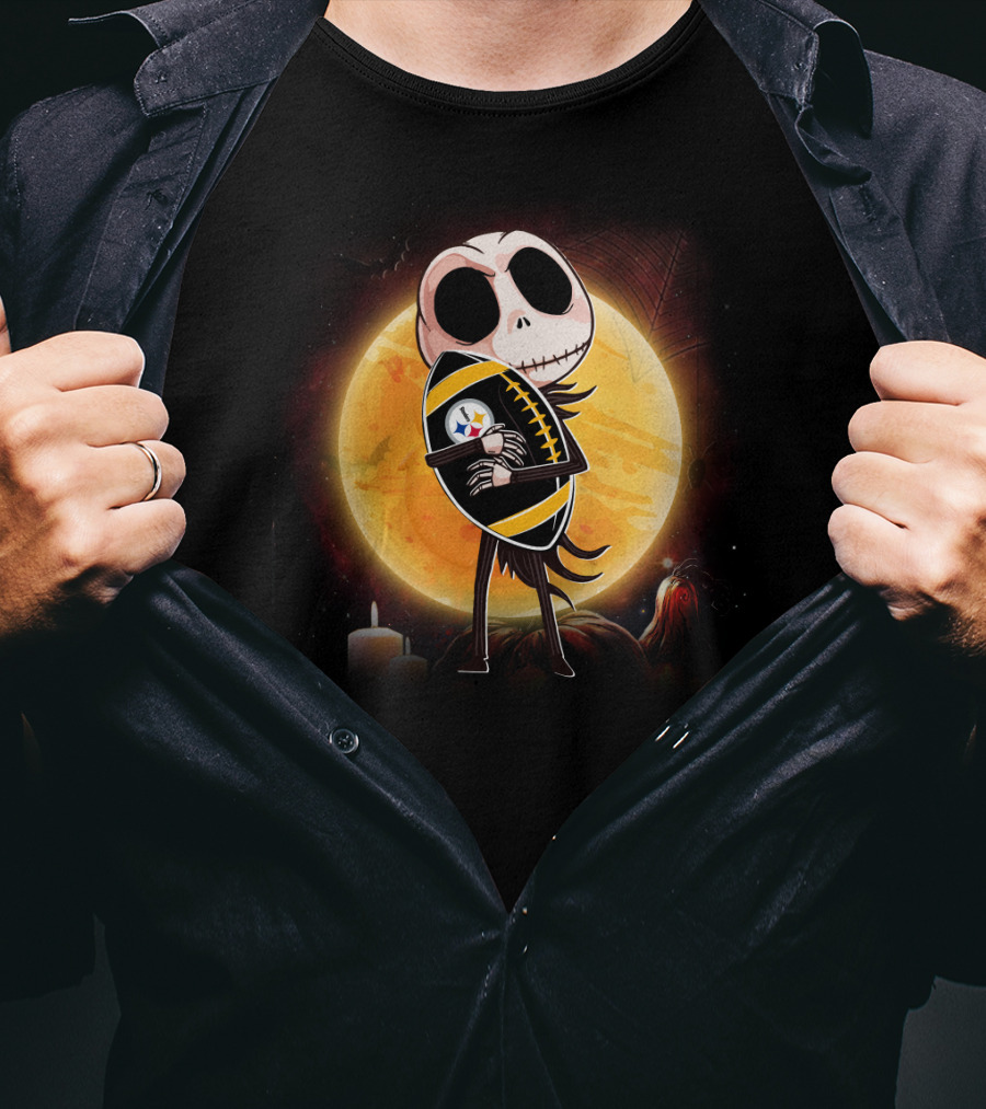 Halloween Moon Skeleton Football Fan T-Shirt