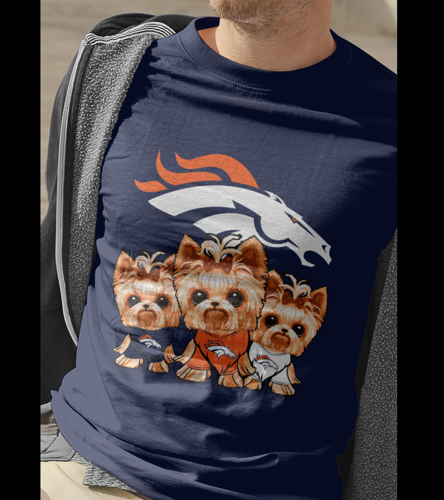 Denver Broncos Yorkies With Team Logo And Three Adorable Dogs In Jerseys T-Shirt