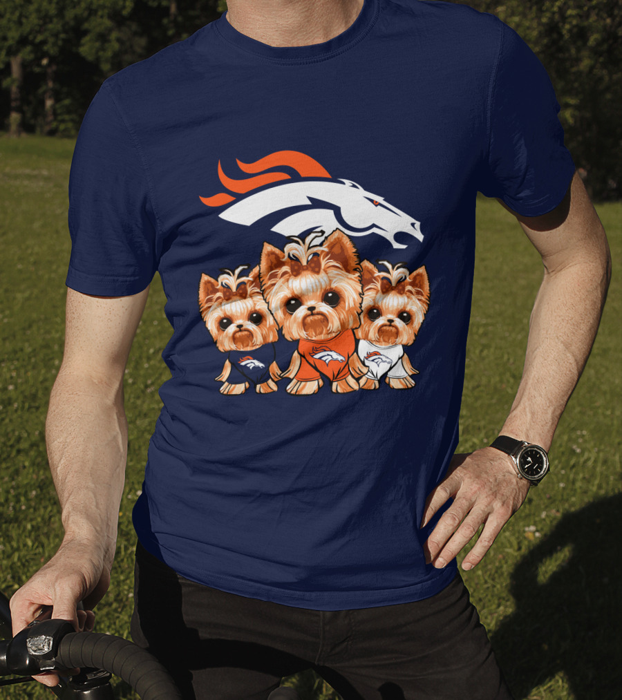 Denver Broncos Yorkies With Team Logo And Three Adorable Dogs In Jerseys T-Shirt