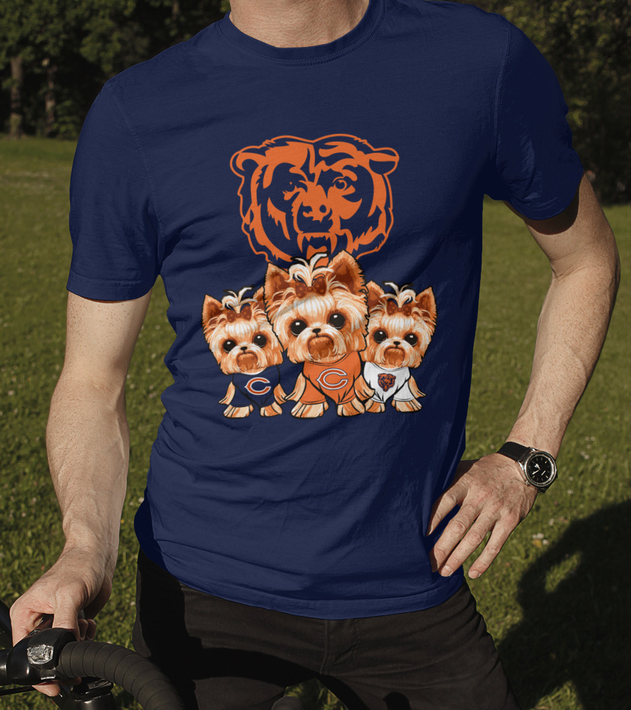 Chicago Bears Yorkshire Terrier Puppy Trio T-Shirt