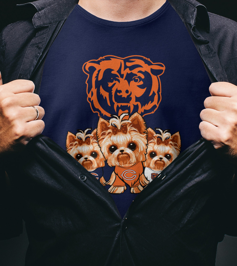 Chicago Bears Yorkshire Terrier Puppy Trio T-Shirt
