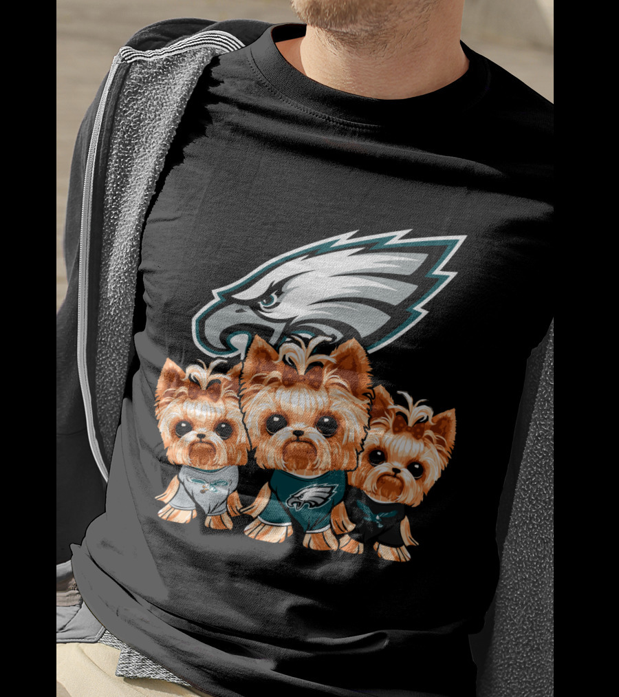 Philadelphia Eagles Yorkshire Terrier Puppy Trio T-Shirt