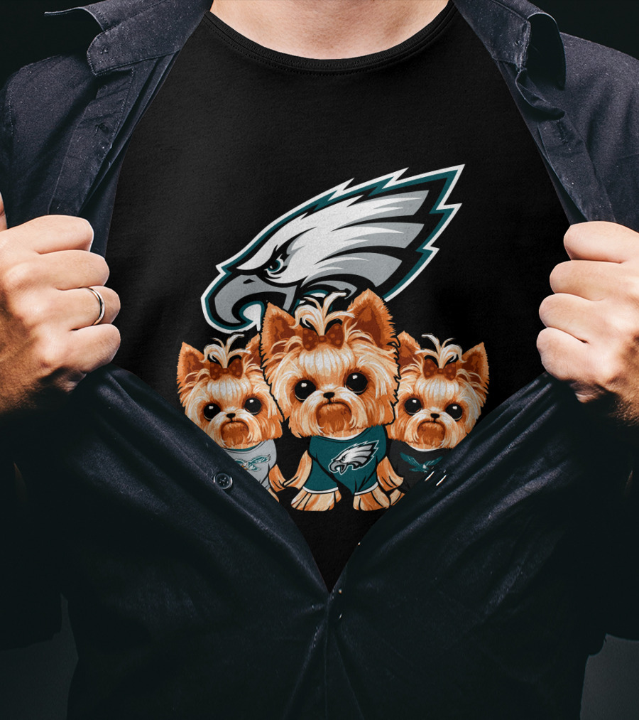 Philadelphia Eagles Yorkshire Terrier Puppy Trio T-Shirt