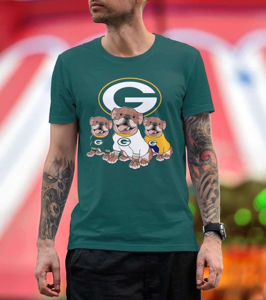 Bulldogs Wearing Green Bay Packers Jerseys T-Shirt