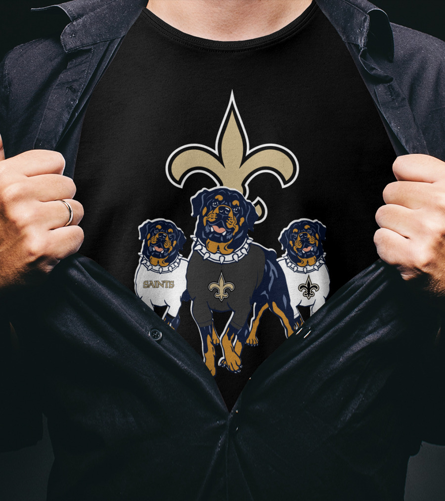 New Orleans Saints Rottweiler Trio Fleur-De-Lis T-Shirt