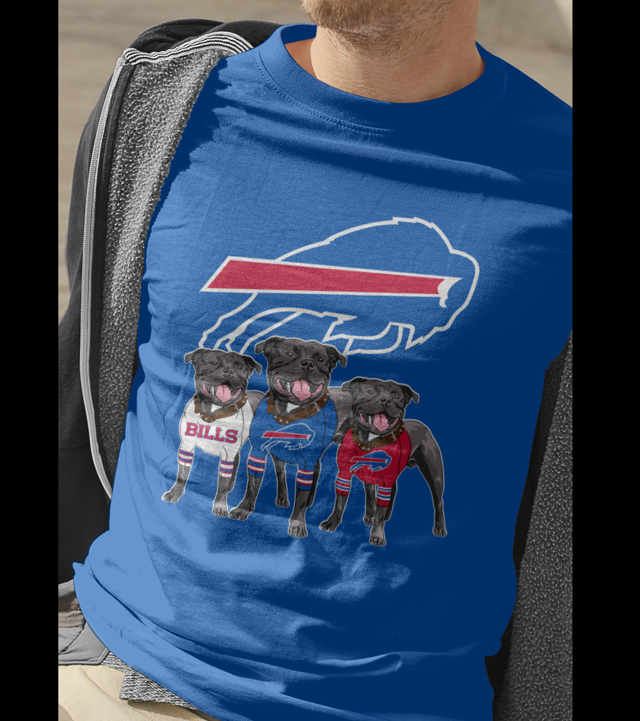Buffalo Bills Pitbull Trio On Blue Buffalo T-Shirt