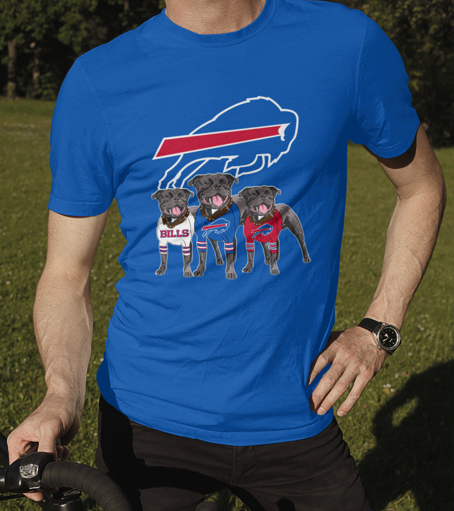 Buffalo Bills Pitbull Trio On Blue Buffalo T-Shirt