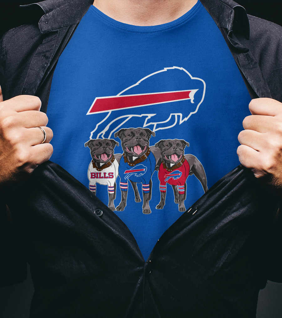 Buffalo Bills Pitbull Trio On Blue Buffalo T-Shirt