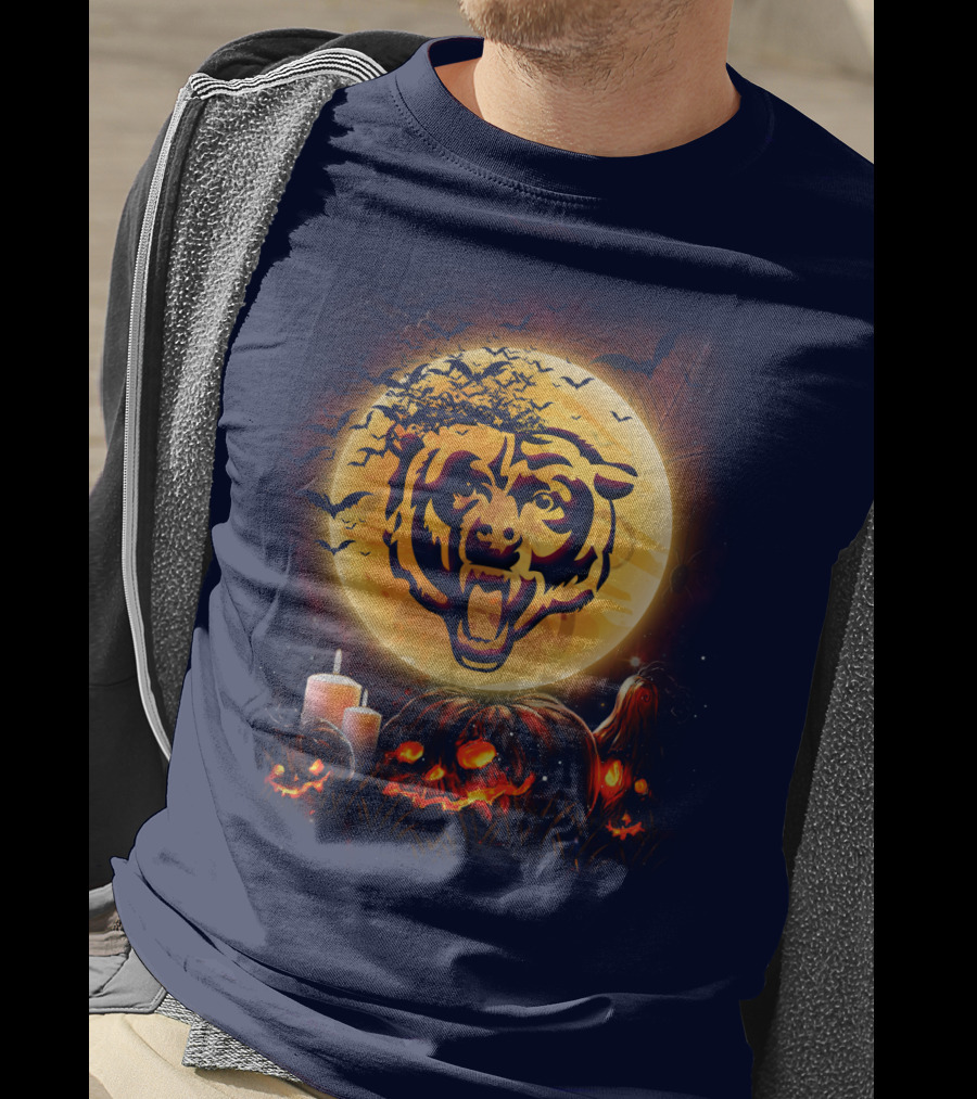 Chicago Bears Halloween Moonlit Pumpkin Jack-O'-Lantern T-Shirt