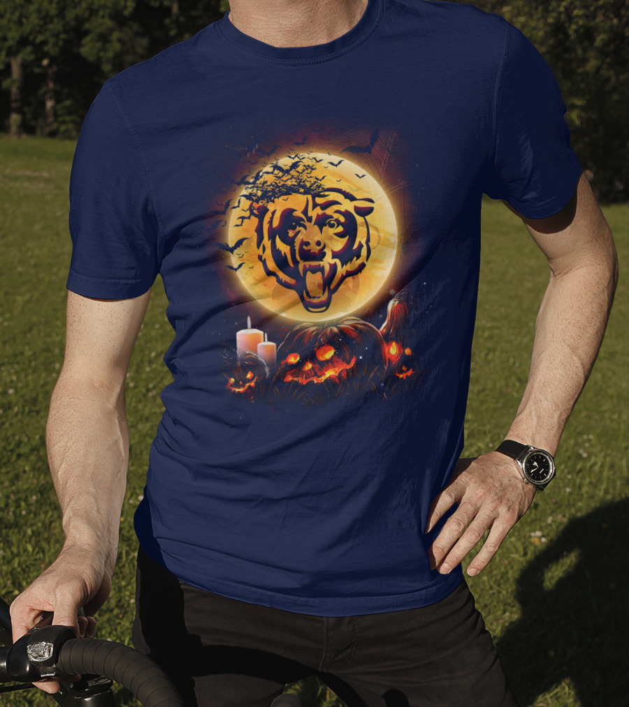 Chicago Bears Halloween Moonlit Pumpkin Jack-O'-Lantern T-Shirt