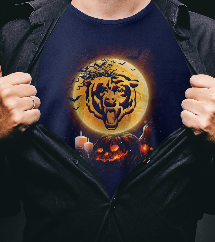 Chicago Bears Halloween Moonlit Pumpkin Jack-O'-Lantern T-Shirt