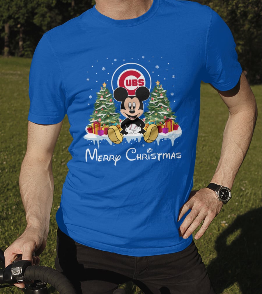 Merry Christmas Chicago Cubs Mickey Mouse T-Shirt