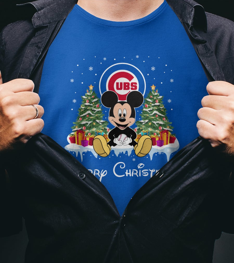 Merry Christmas Chicago Cubs Mickey Mouse T-Shirt